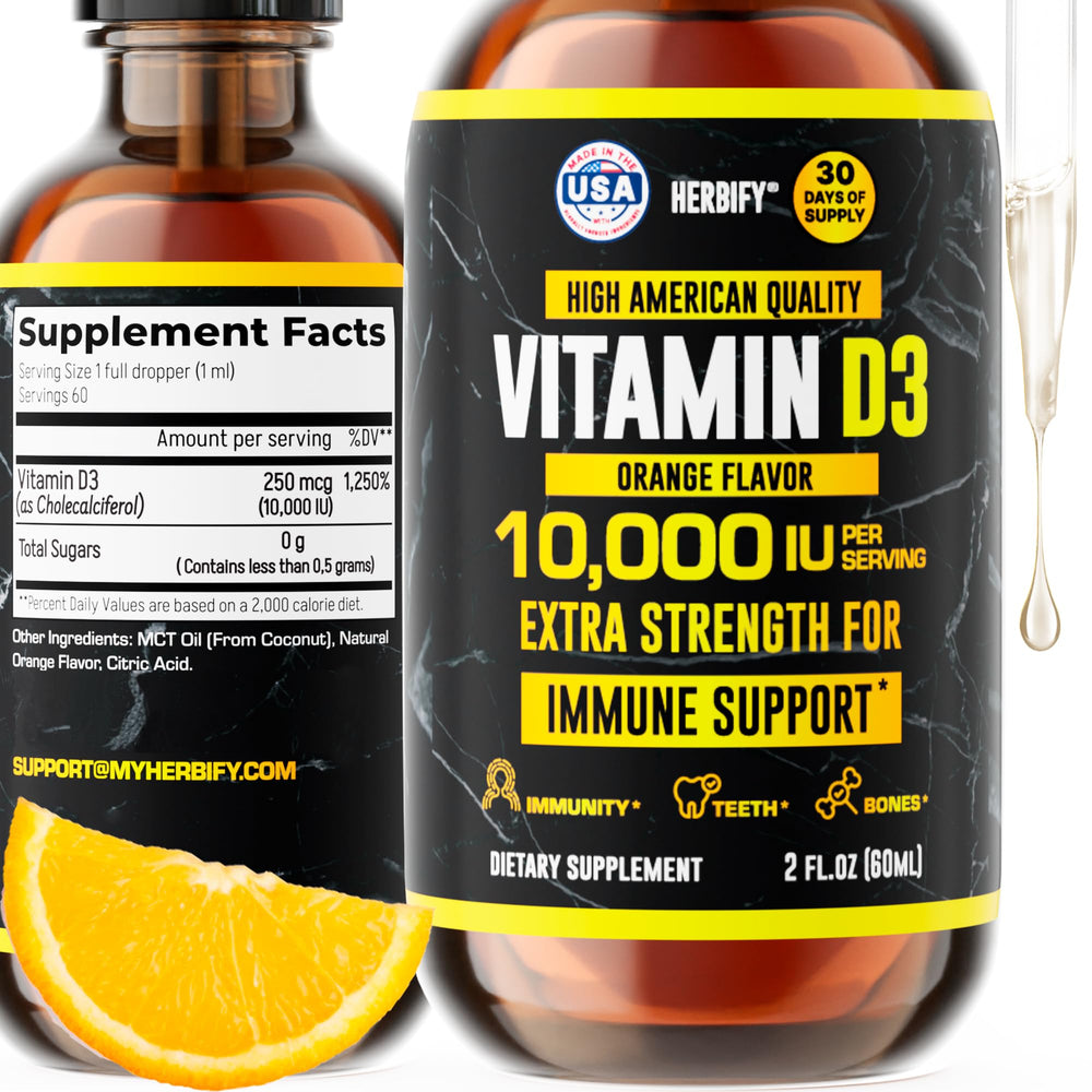 HERBIFY Vitamin D3 10000 IU bottle for daily wellness.