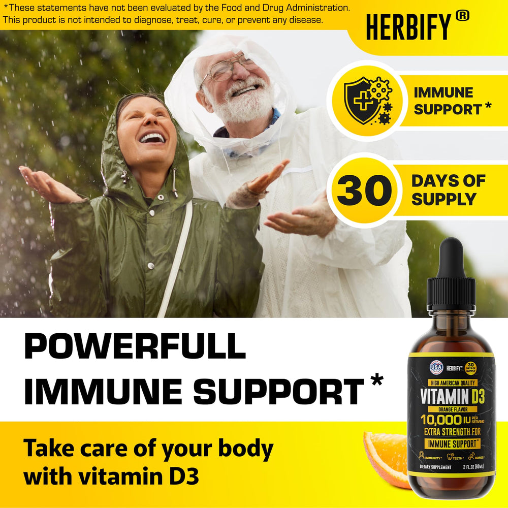 Sunlit HERBIFY Vitamin D3 bottle evokes sunshine replacement idea.