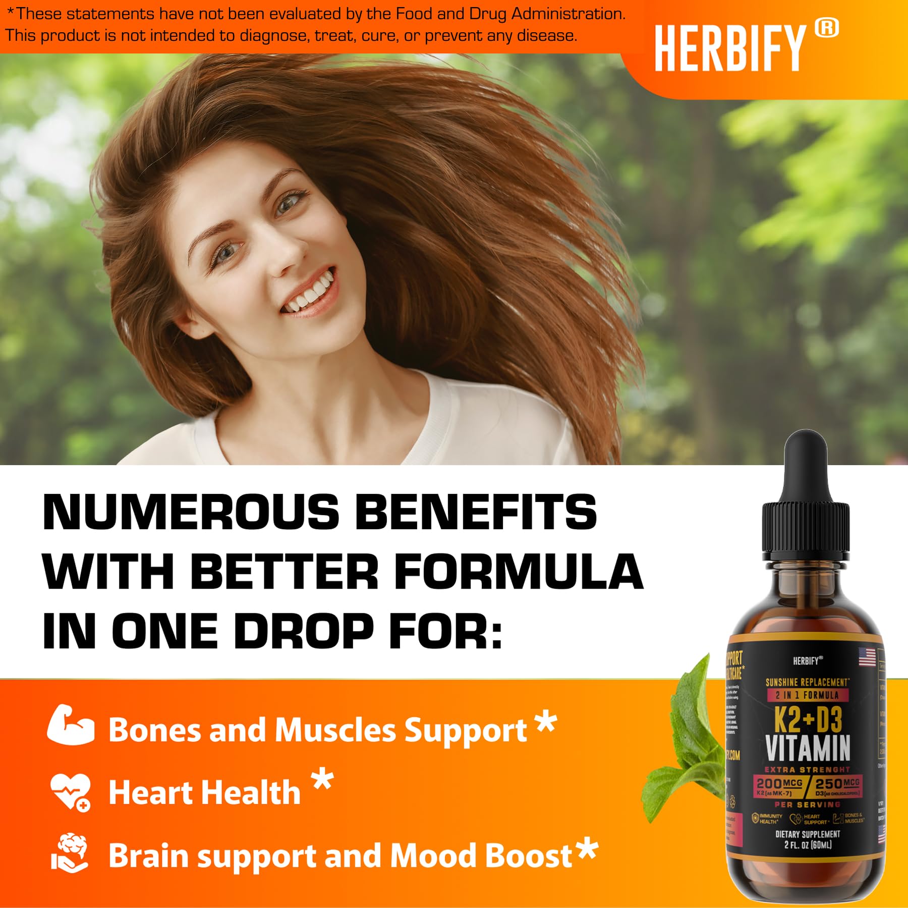 HERBIFY Vitamin D3 K2 Drops pour demonstrates quick absorption and easy integration into routines.