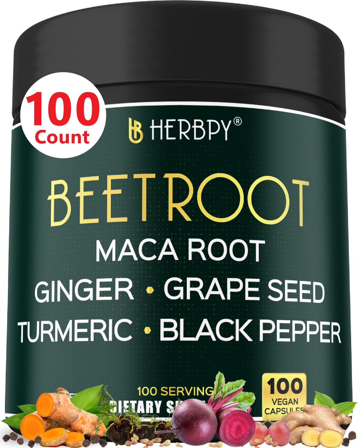 Herbpy 6in1 beetroot bottle visuals suggest daily vitality and natural heart-support potential.