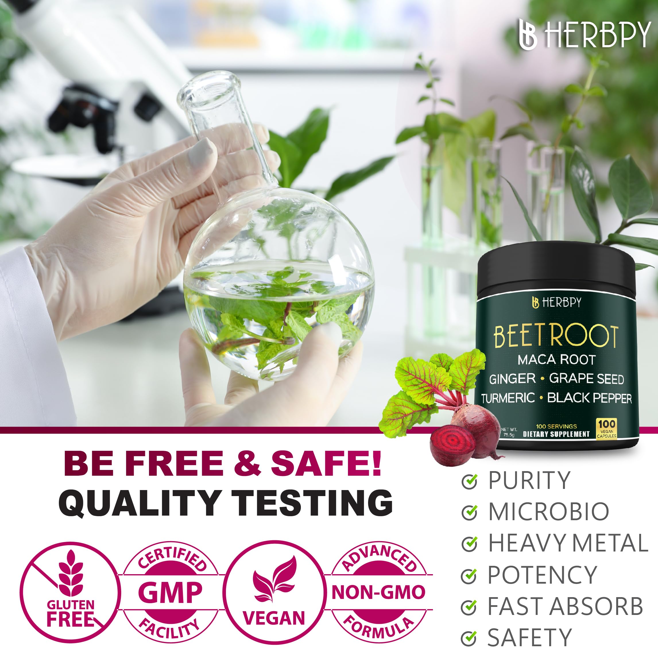 Herbpy vegan capsules jar presents a 100-day supply option for daily wellness.