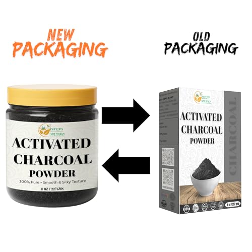 Herbs Botanica charcoal powder packaging label emphasizing purity and multi-use