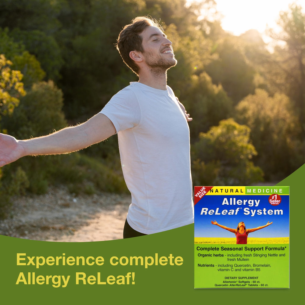 Herbs Etc. Allergy ReLeaf System label closeup highlighting natural ingredients and clean-label formulation.