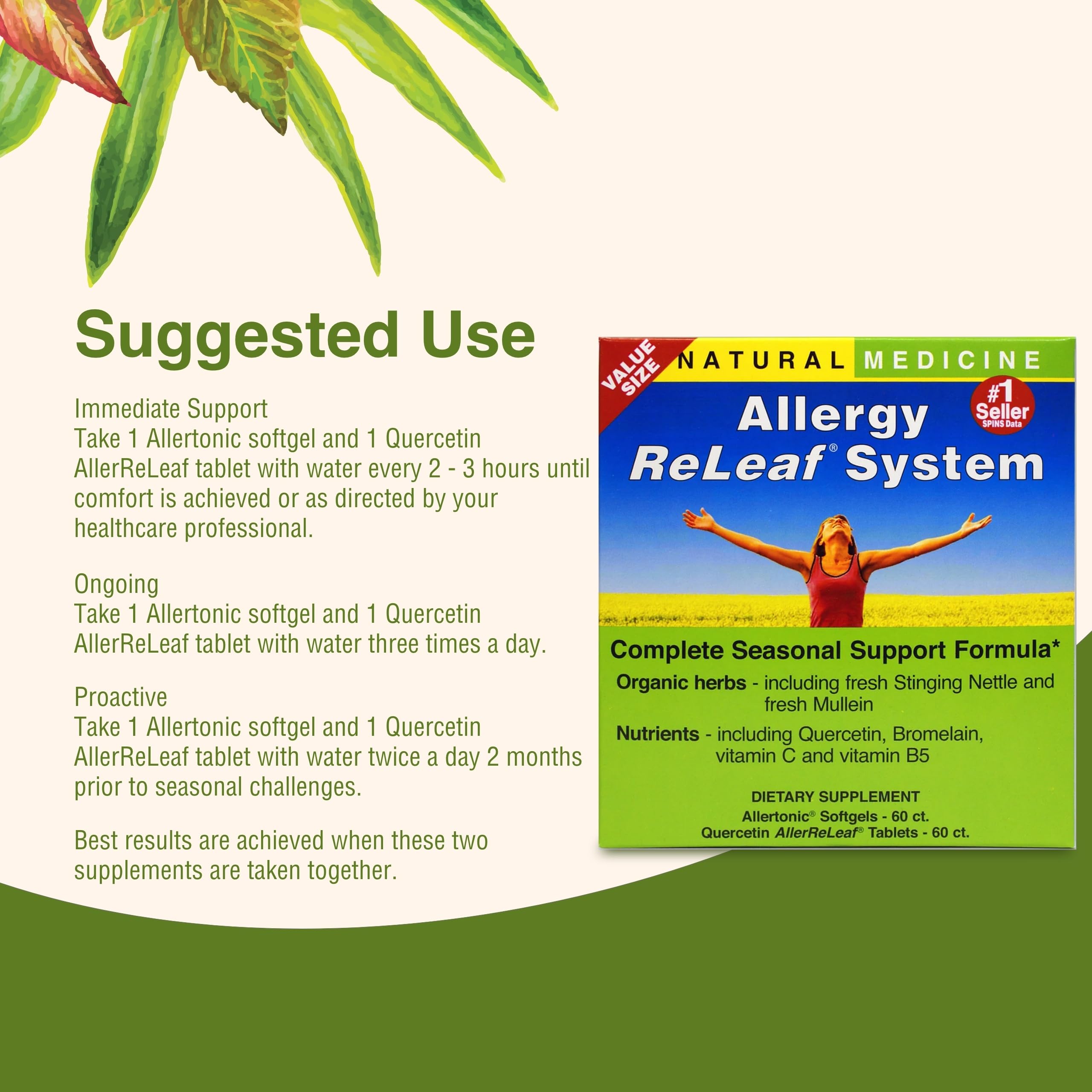 Herbs Etc. Allergy ReLeaf System packaging graphic emphasizing gluten-free and natural ingredients.