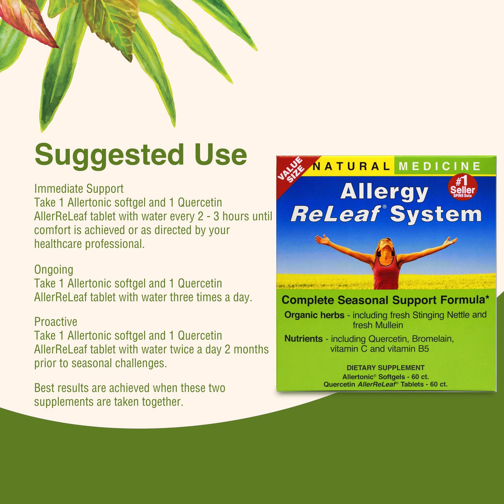 Herbs Etc. Allergy ReLeaf System packaging graphic emphasizing gluten-free and natural ingredients.