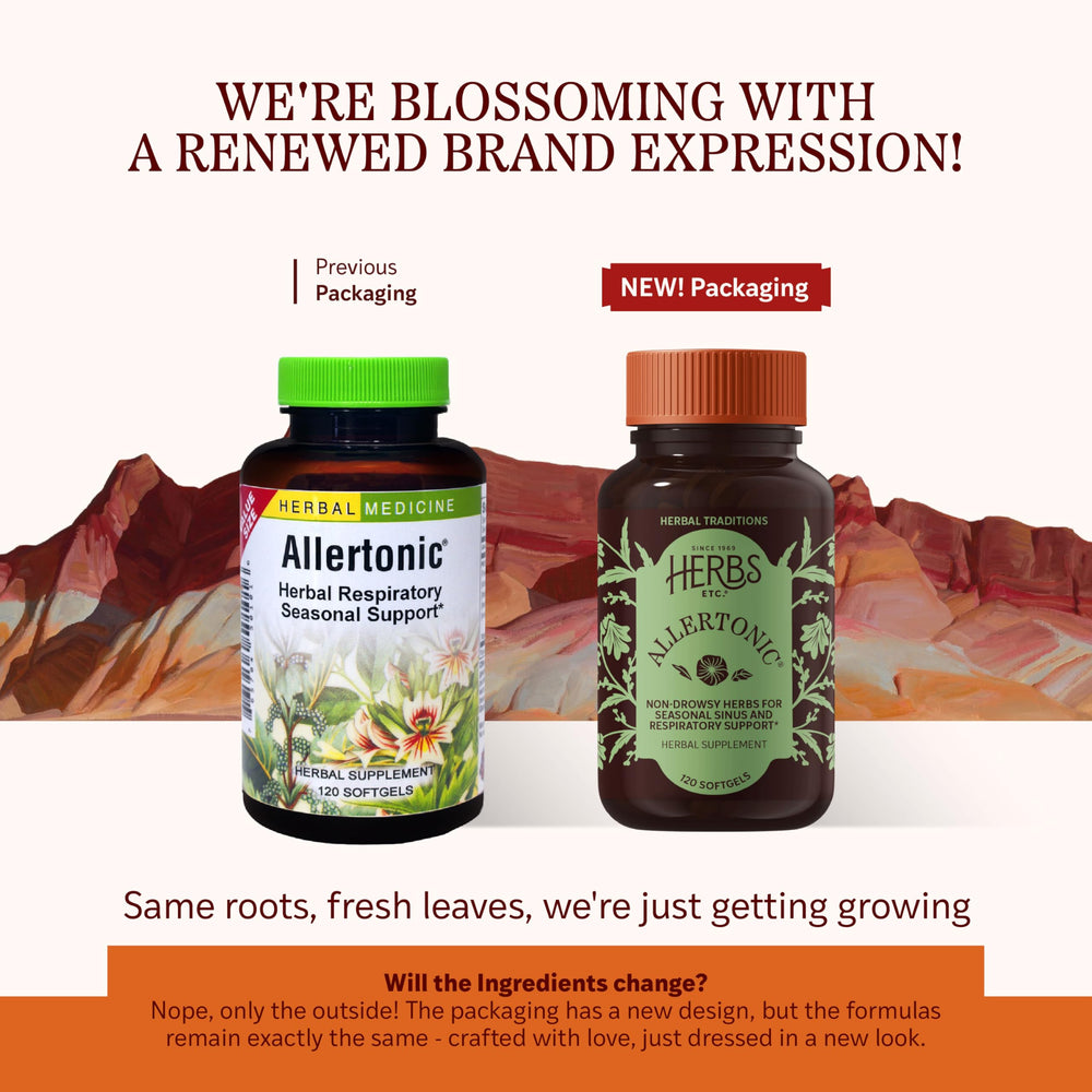 Close-up of Allertonic label highlighting gluten-free herbal formula