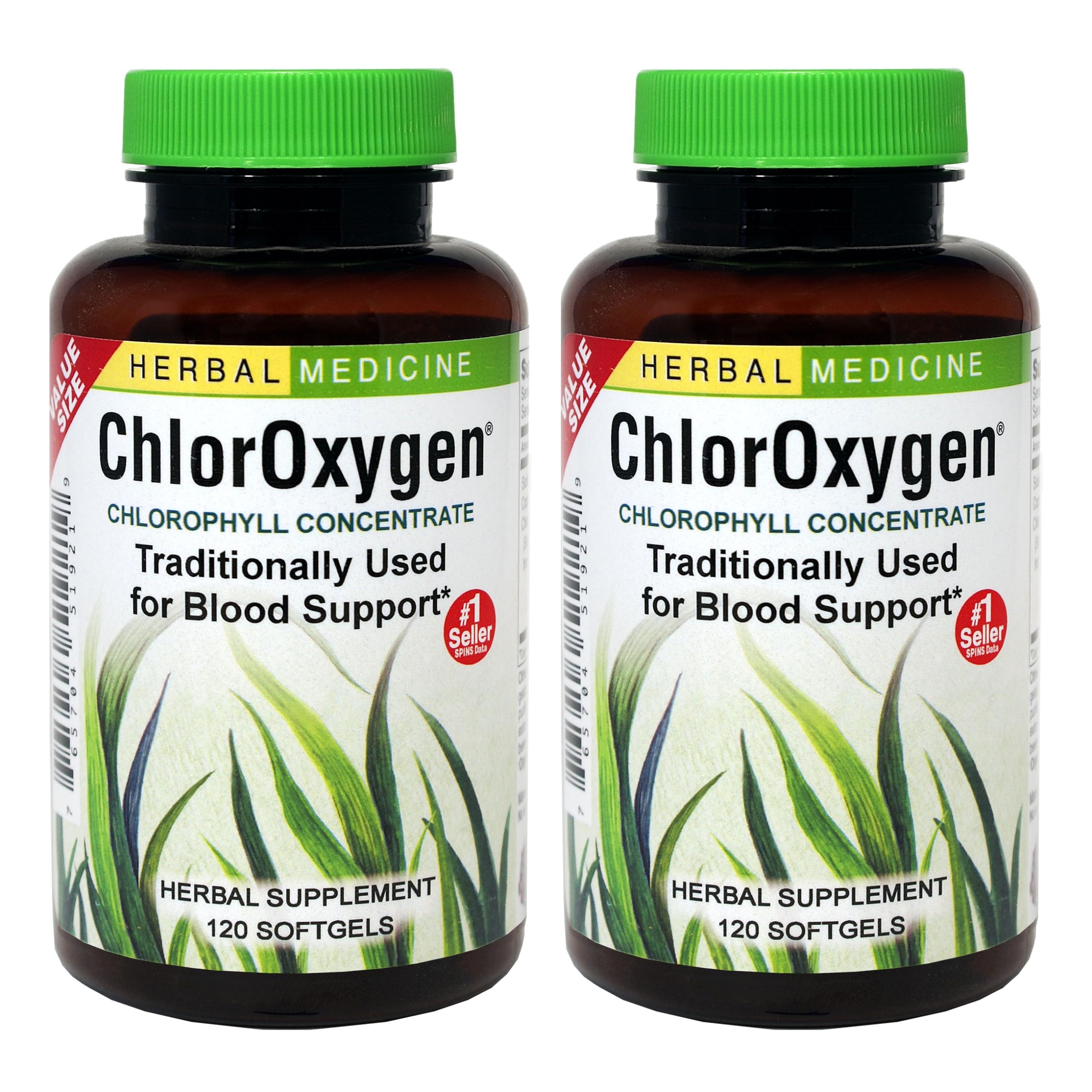 Herbs Etc. ChlorOxygen bottle front shows concentrated chlorophyll for daily vitality.