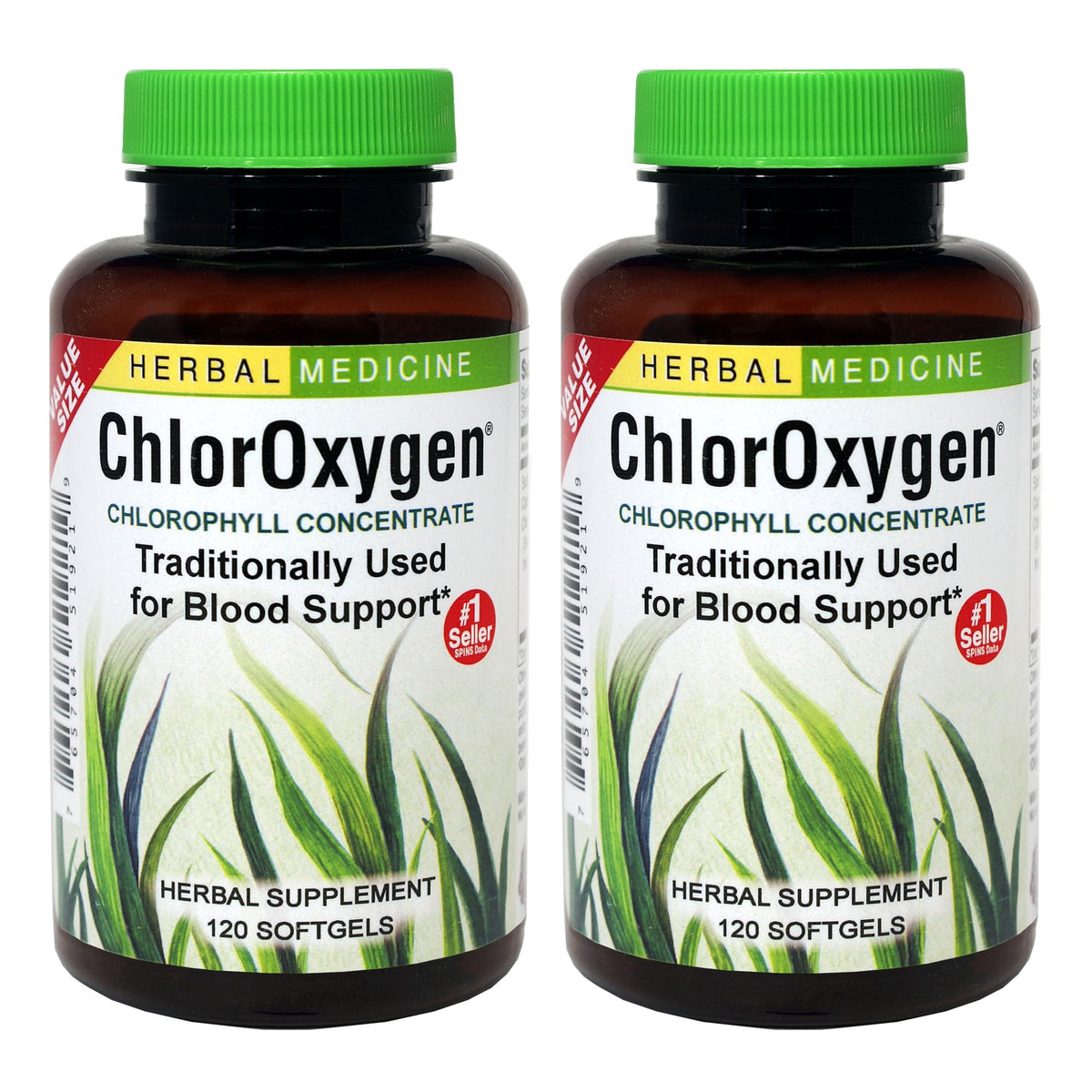 Herbs Etc. ChlorOxygen bottle front shows concentrated chlorophyll for daily vitality.