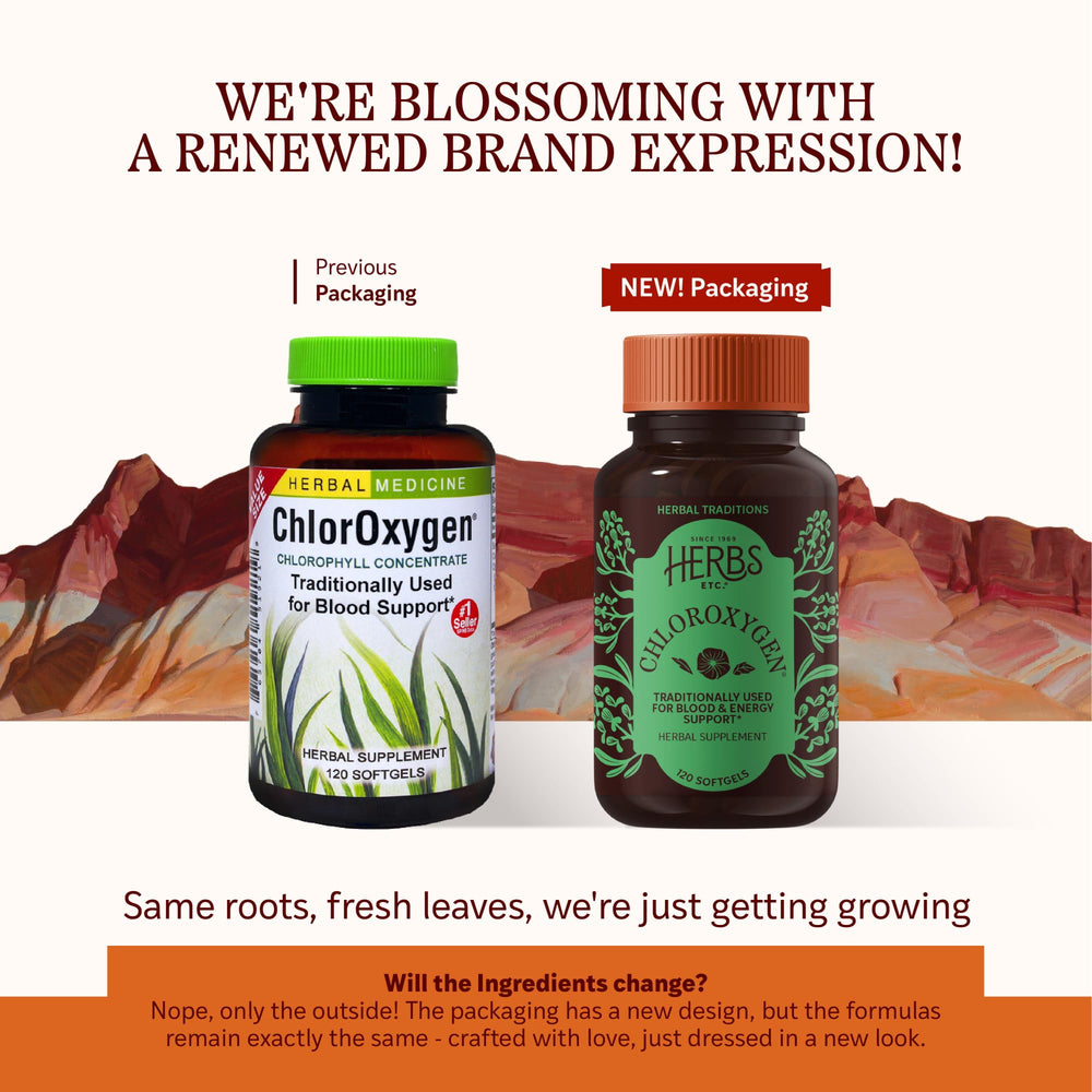 Herbs Etc. ChlorOxygen softgels emphasize easy daily dosing on-the-go.