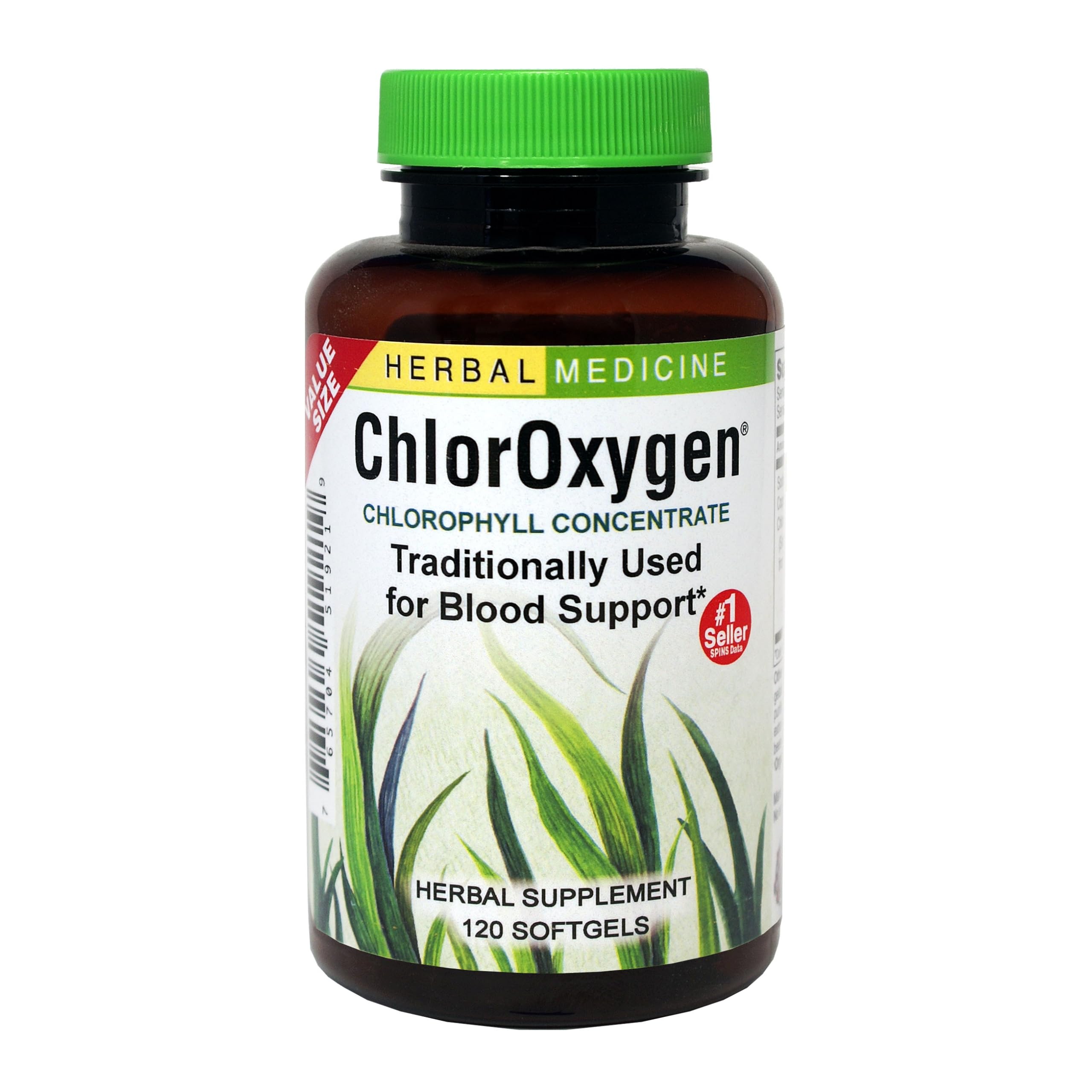 Herbs Etc. ChlorOxygen bottle front view highlighting packaging for daily chlorophyll intake