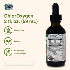 Herbs Etc. ChlorOxygen bottle pour demonstrating easy dosing for daily use