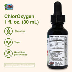 Herbs Etc. ChlorOxygen drops showing liquid chlorophyll dosing