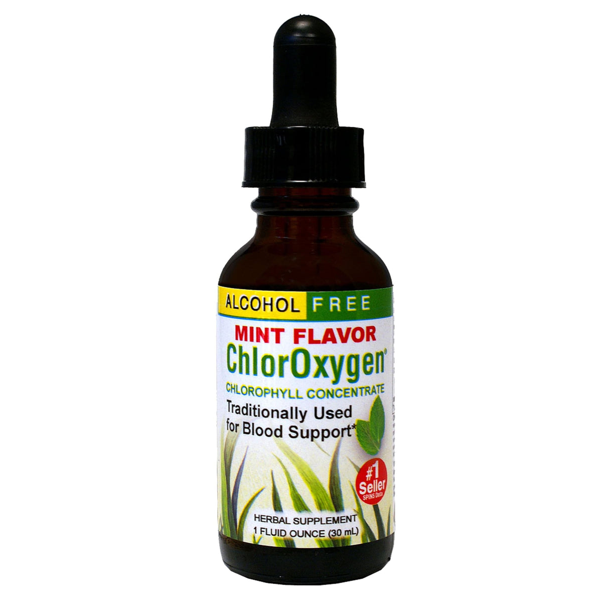 Herbs Etc. ChlorOxygen mint chlorophyll bottle showing concentrated formula for daily vitality