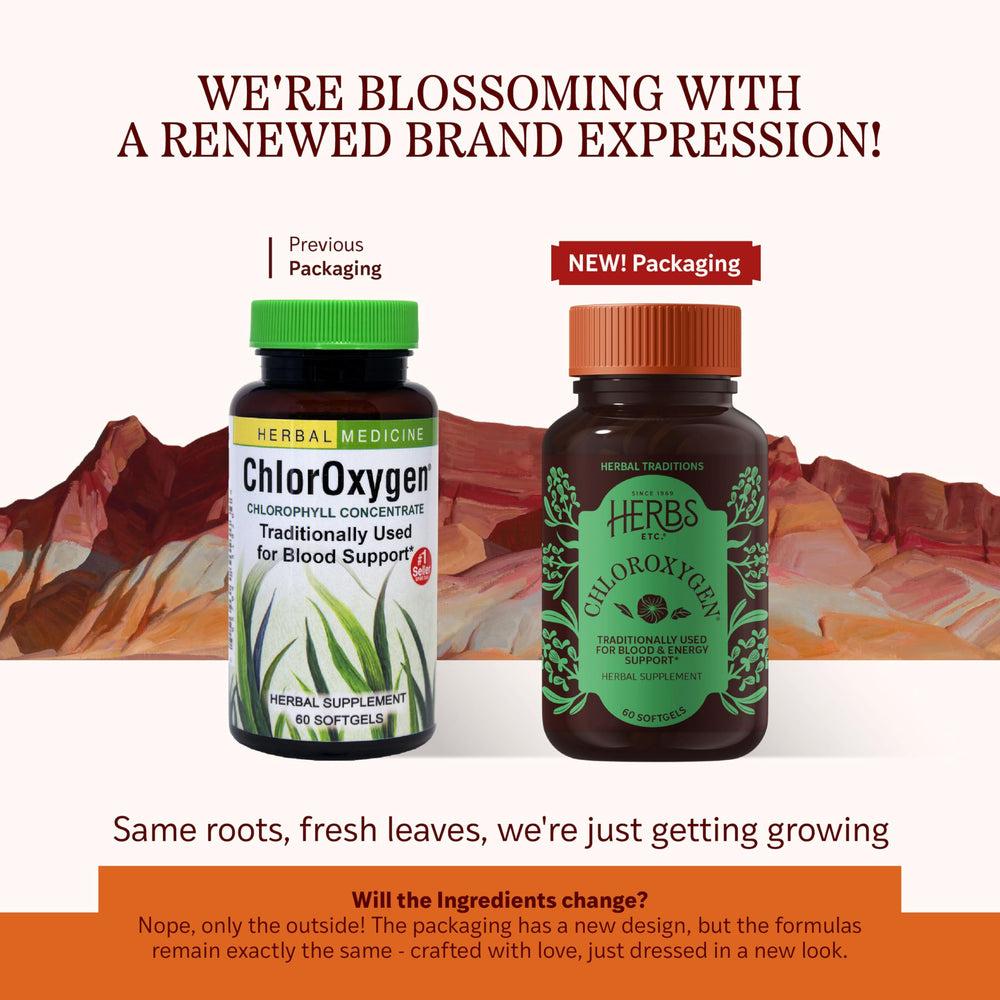 Herbs Etc. ChlorOxygen softgels pack for easy daily dosing.