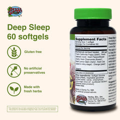 Herbs Etc Deep Sleep softgels label with dosage guidance for easy bedtime use