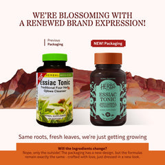 Herbs Etc. Essiac Tonic Softgels bottle label close-up highlighting herbal ingredients.
