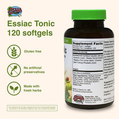 Herbs Etc. Essiac Tonic Softgels pour showing capsules ready for cleansing routines.