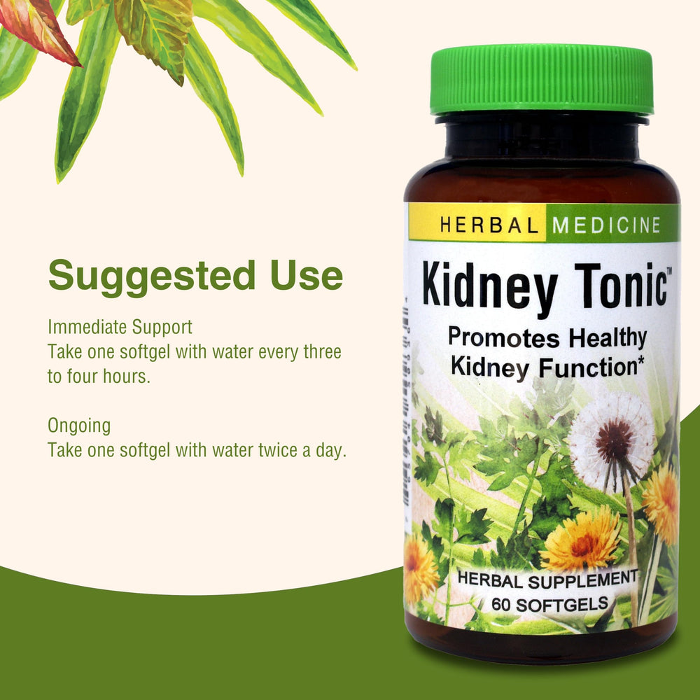 Herbs, Etc. Kidney Tonic capsules inside bottle—softgels for easy daily use