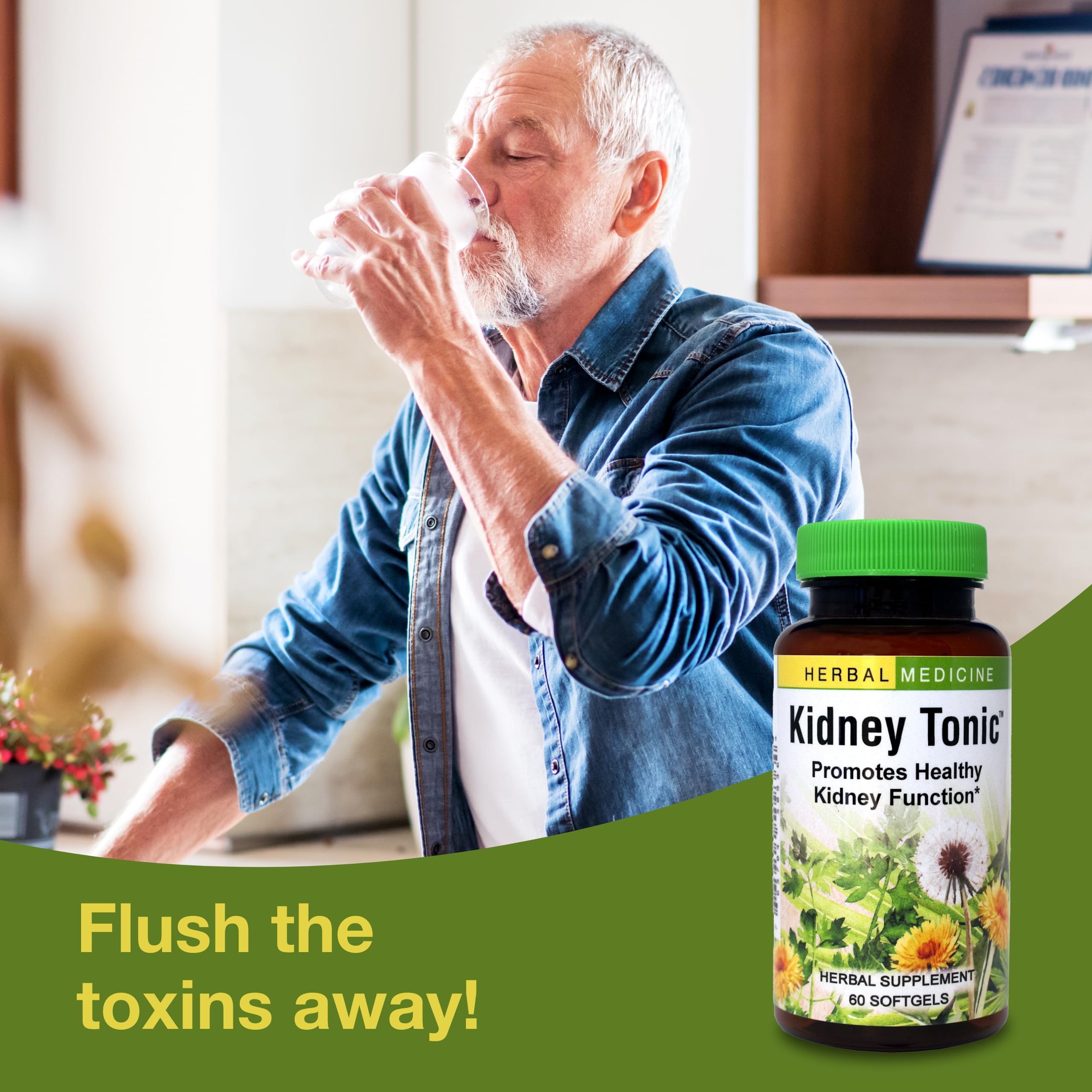 Herbs, Etc. Kidney Tonic close-up with dandelion—earthy herbal blend for daily support