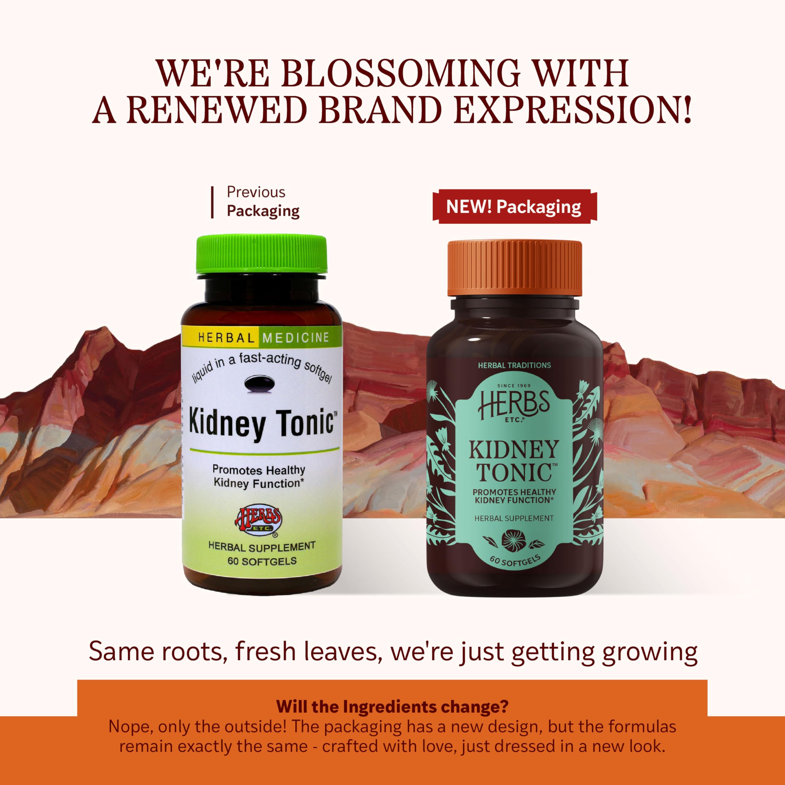 Herbs, Etc. Kidney Tonic label—non-GMO gluten-free formula with dandelion, parsley, and saw palmetto