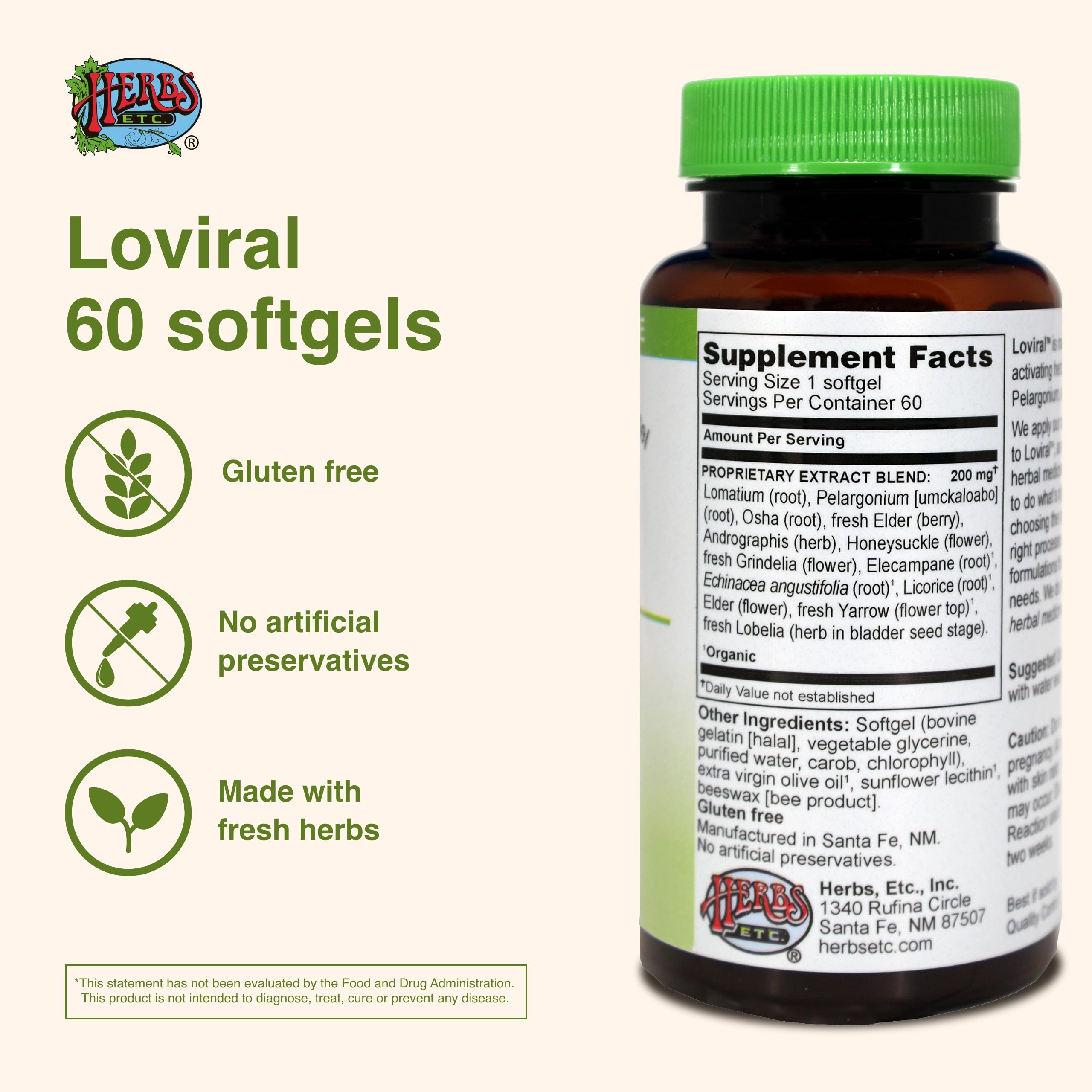 Herbs Etc Loviral ingredients lomatium and pelargonium shown visually