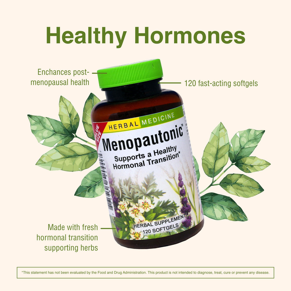 Herbs Etc. Menopautonic Softgels packaging for easy daily use.