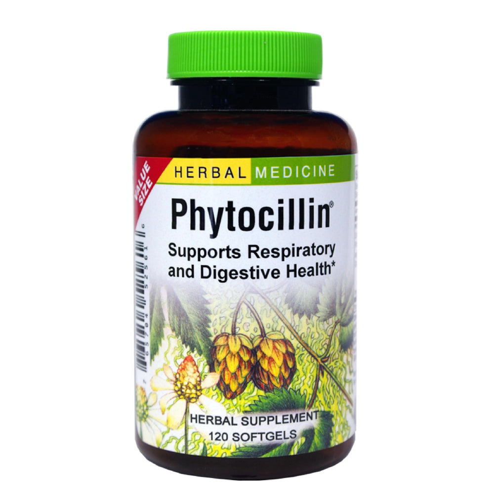 Herbs Etc Phytocillin softgel bottle supports respiratory comfort and digestion.