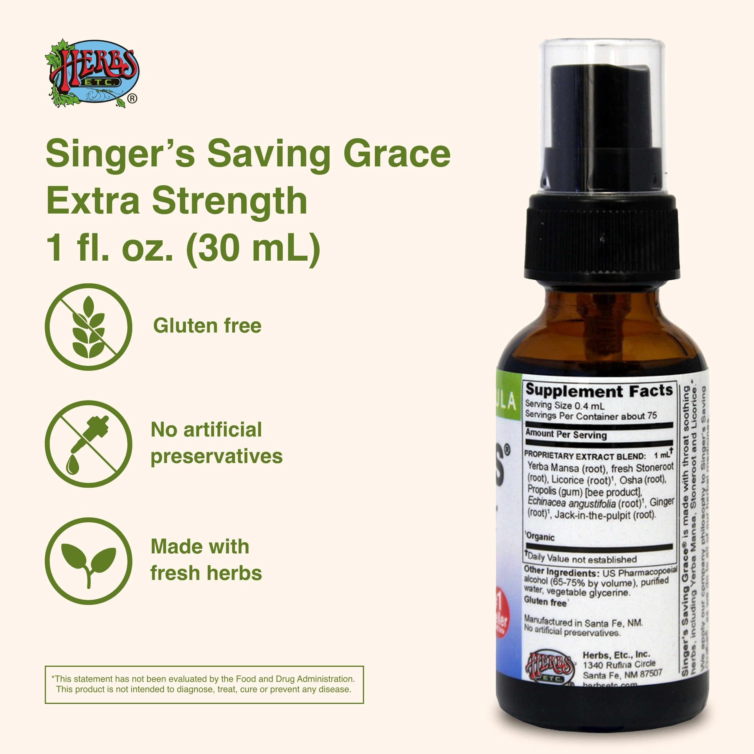 Herbs Etc. Singer's Saving Grace spray application demonstrating usage.