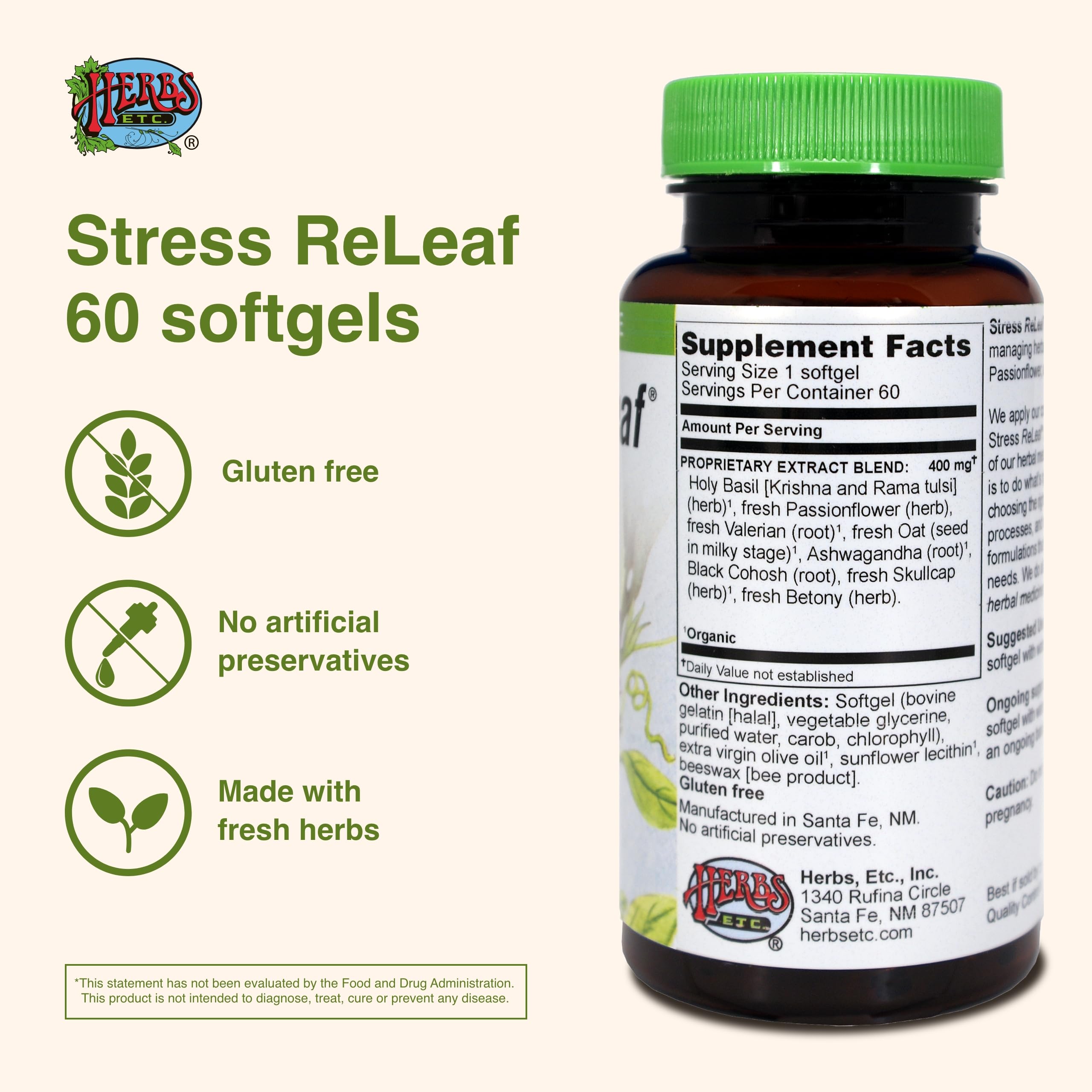 Herbs Etc Stress ReLeaf with Holy Basil, natural herbal blend.