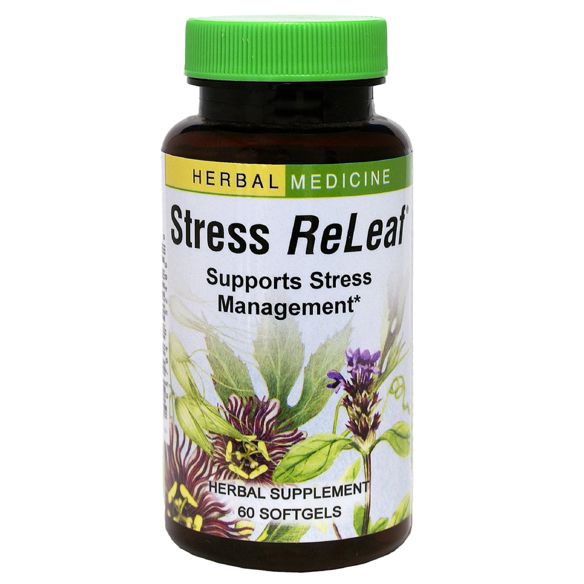 Herbs Etc Stress ReLeaf softgel bottle for daily calm and convenience.