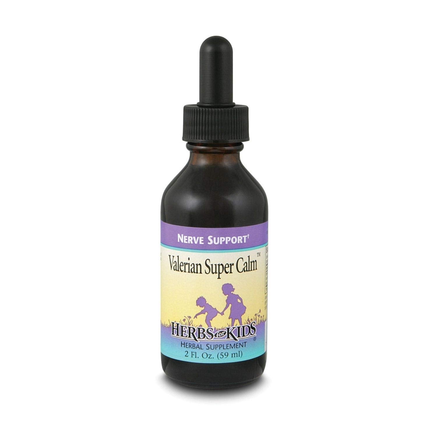 Herbs For Kids Valerian Super Calm bottle label showing calming herbal blend for children