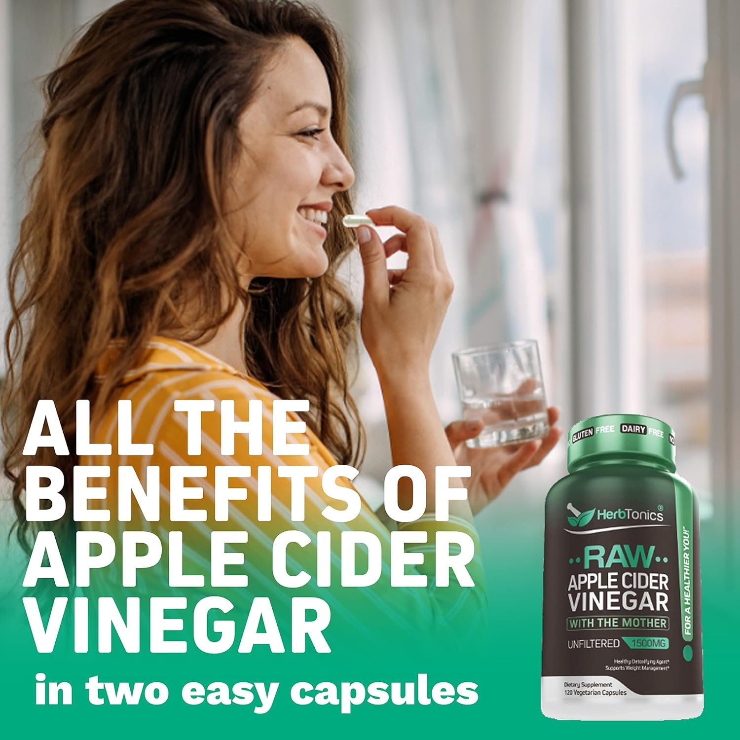 Herbtonics ACV capsules showing GLP-1 support for balanced metabolism and energy.