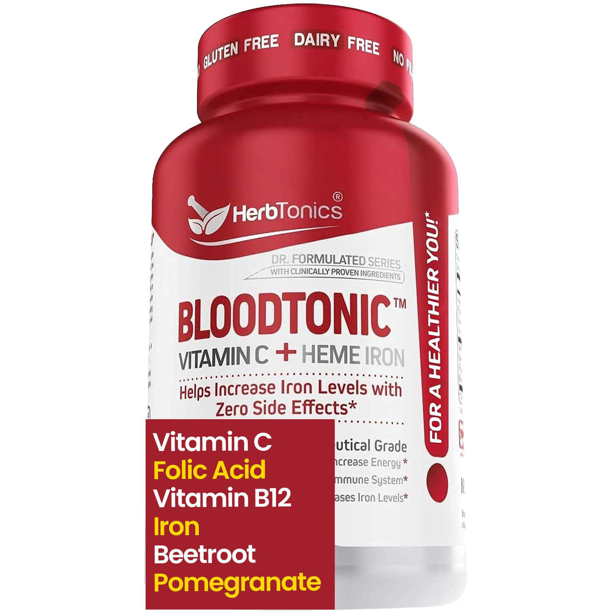 Herbtonics Blood Booster Iron packaging emphasizes daily energy support and reliable iron delivery.