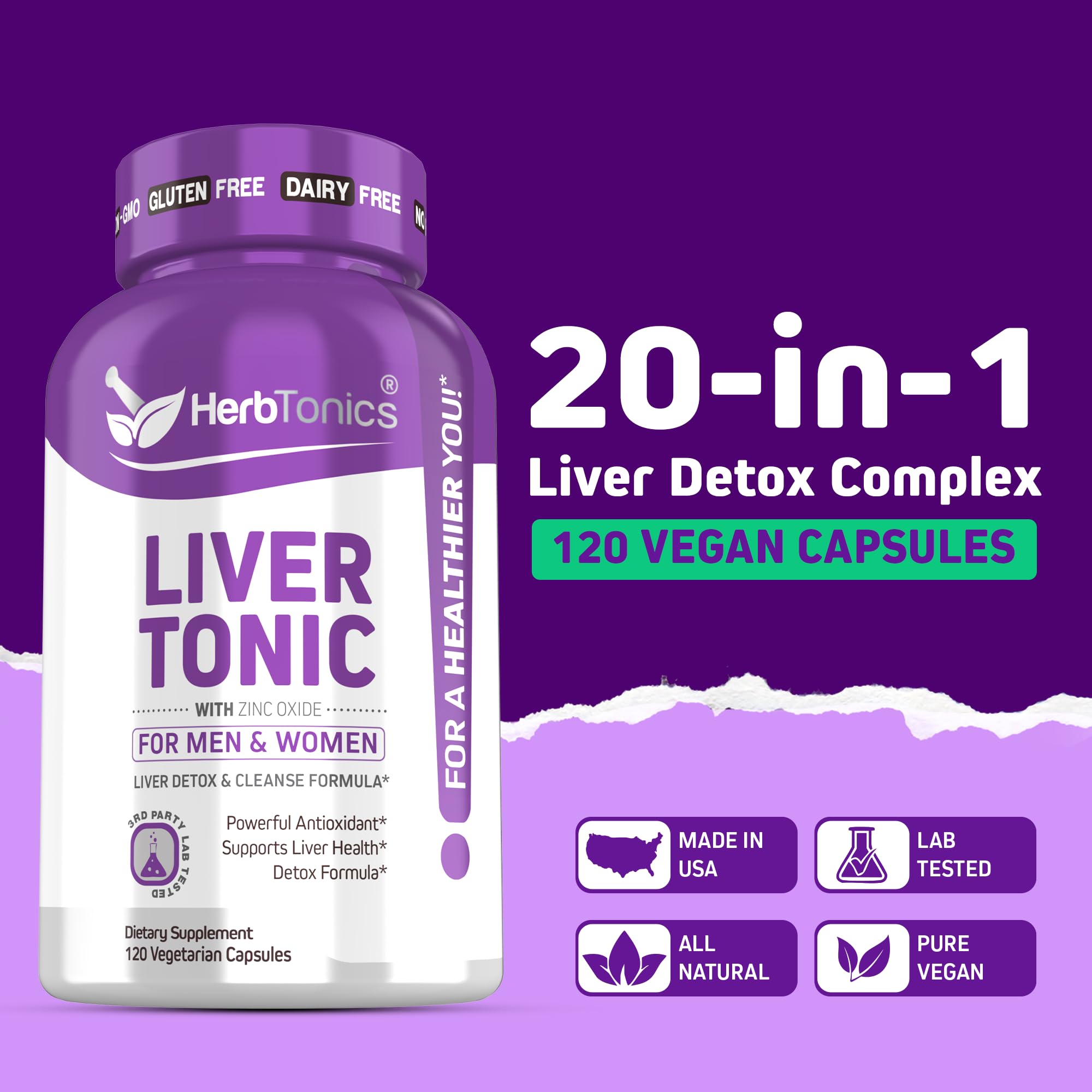 Herbtonics milk thistle extract capsules highlighted for liver protection.