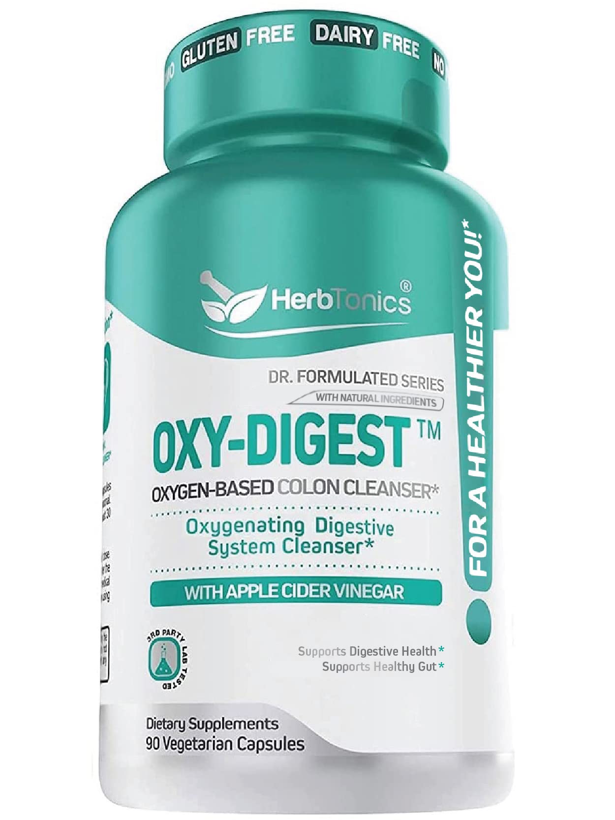 Herbtonics Oxygen-Based Colon Cleanse bottle displaying time-release cleansing formula