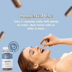 Her Fantasy Box packaging panel emphasizes natural ingredients and vegan capsules.