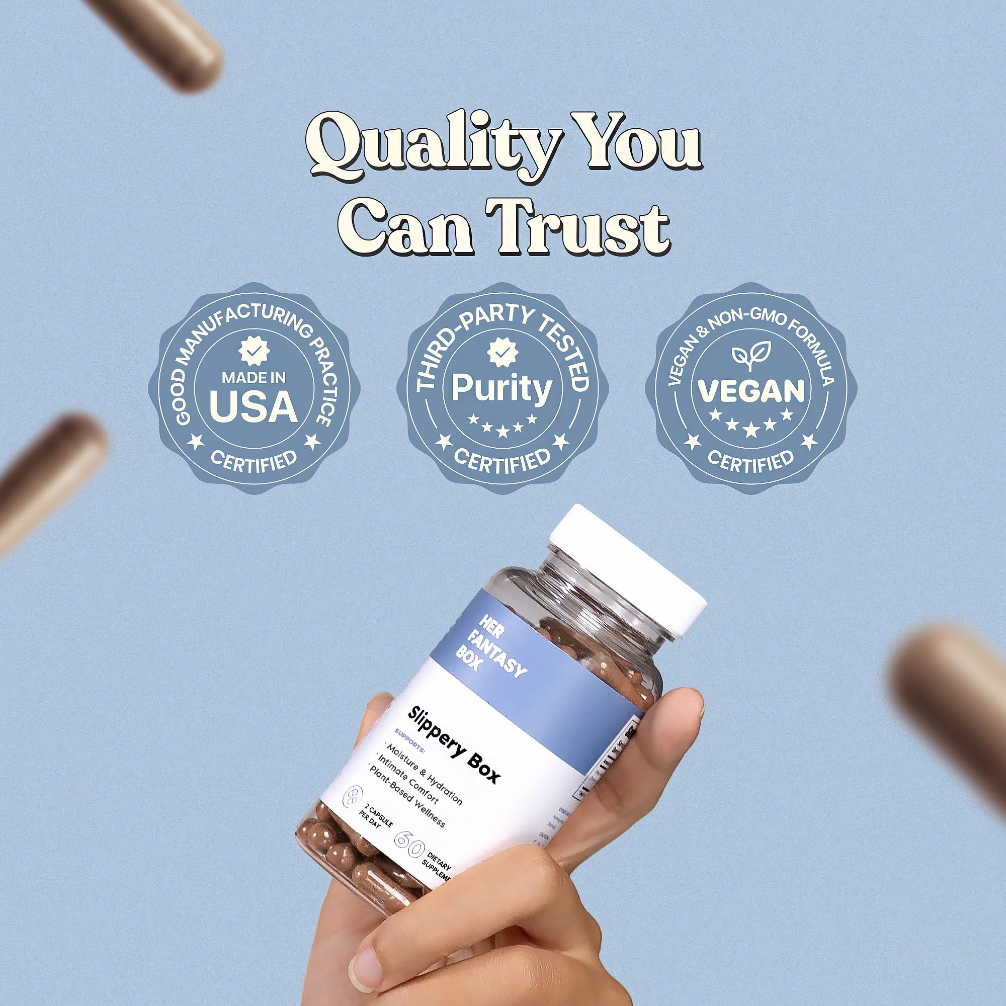 Her Fantasy Box packaging with ingredient panel communicates plant-based care.