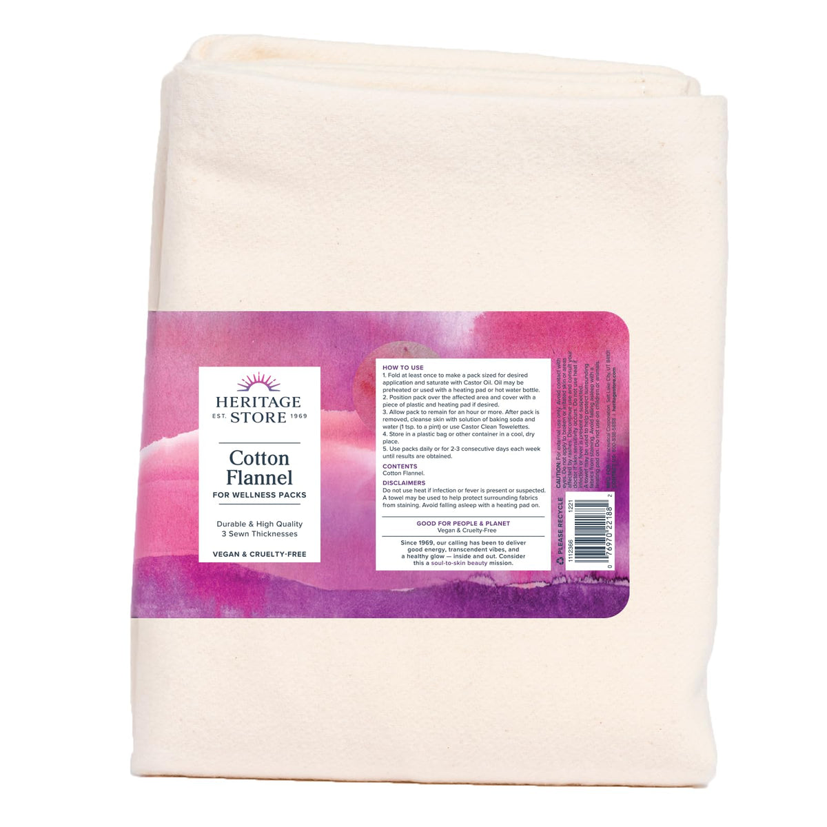 Heritage Store cotton flannel pack wrap closeup shows absorbent fabric for castor oil use