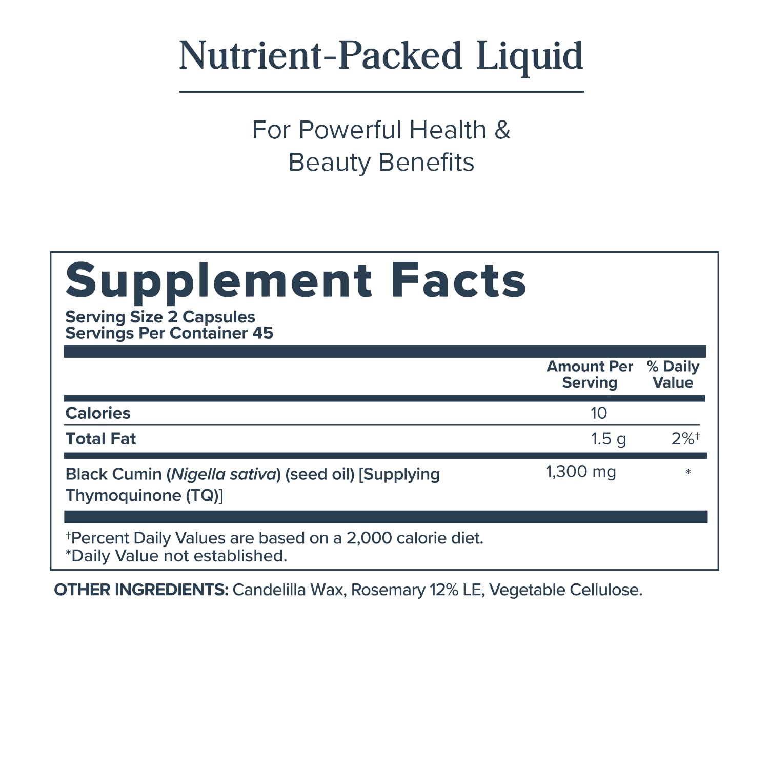 Heritage Store label detail showcases Nigella sativa oil origin and thymoquinone content.