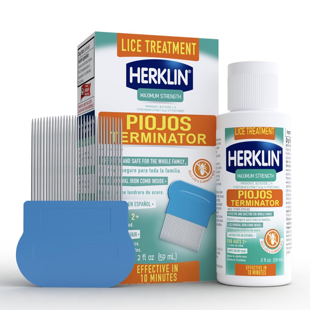 HERKLIN champú piojos, botella de 2 oz, fuerza máxima para eliminación