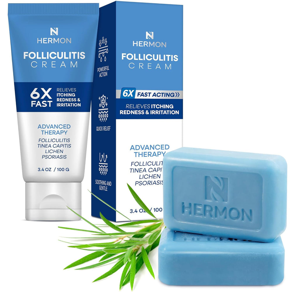 Hermon Folliculitis Treatment Set packaging on a clean surface for all-in-one care