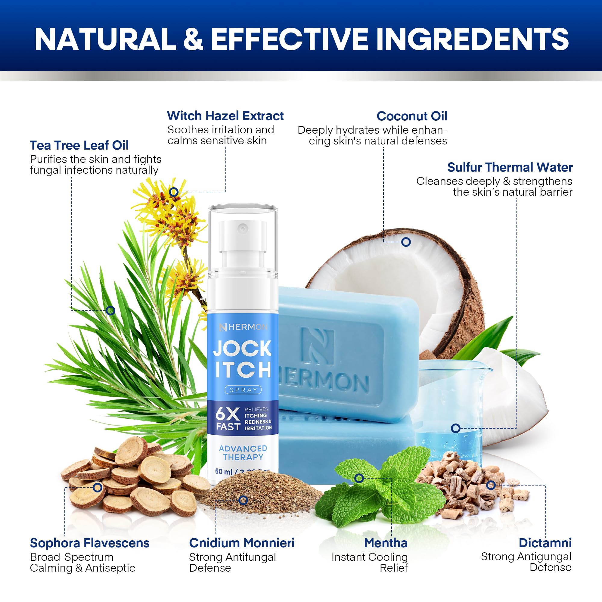 Hermon product label highlights miconazole nitrate and tea tree oil