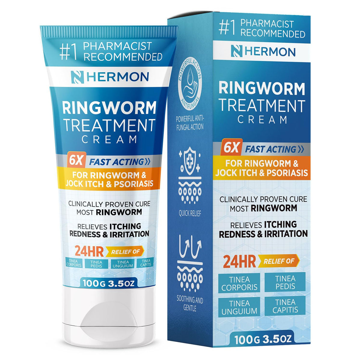 Hermon ringworm cream jar close-up showing a generous 100 ml bottle for family use