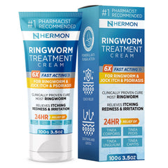 Hermon ringworm cream jar close-up showing a generous 100 ml bottle for family use
