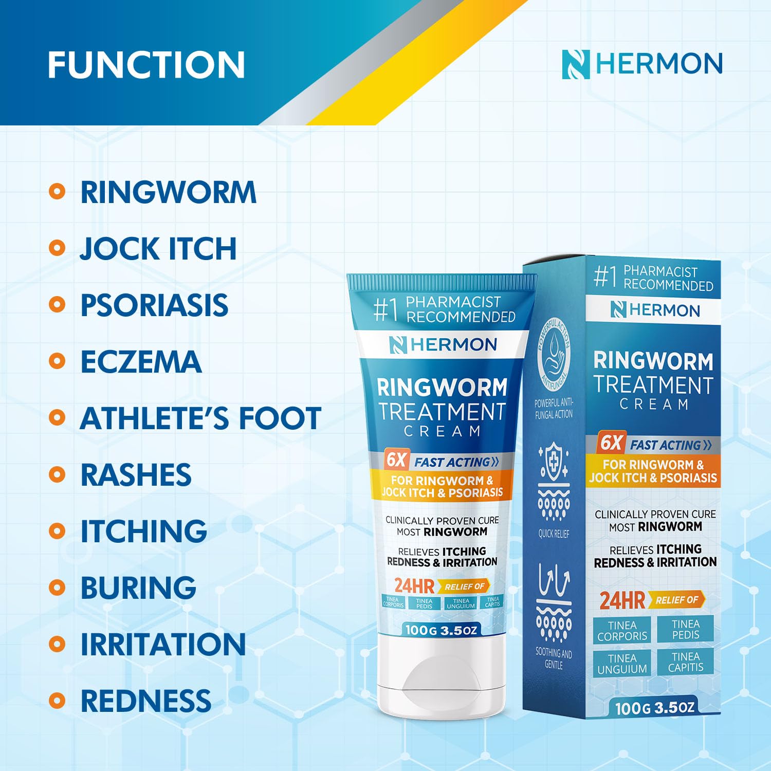 Hermon ringworm cream packaging arranged for travel and everyday carry