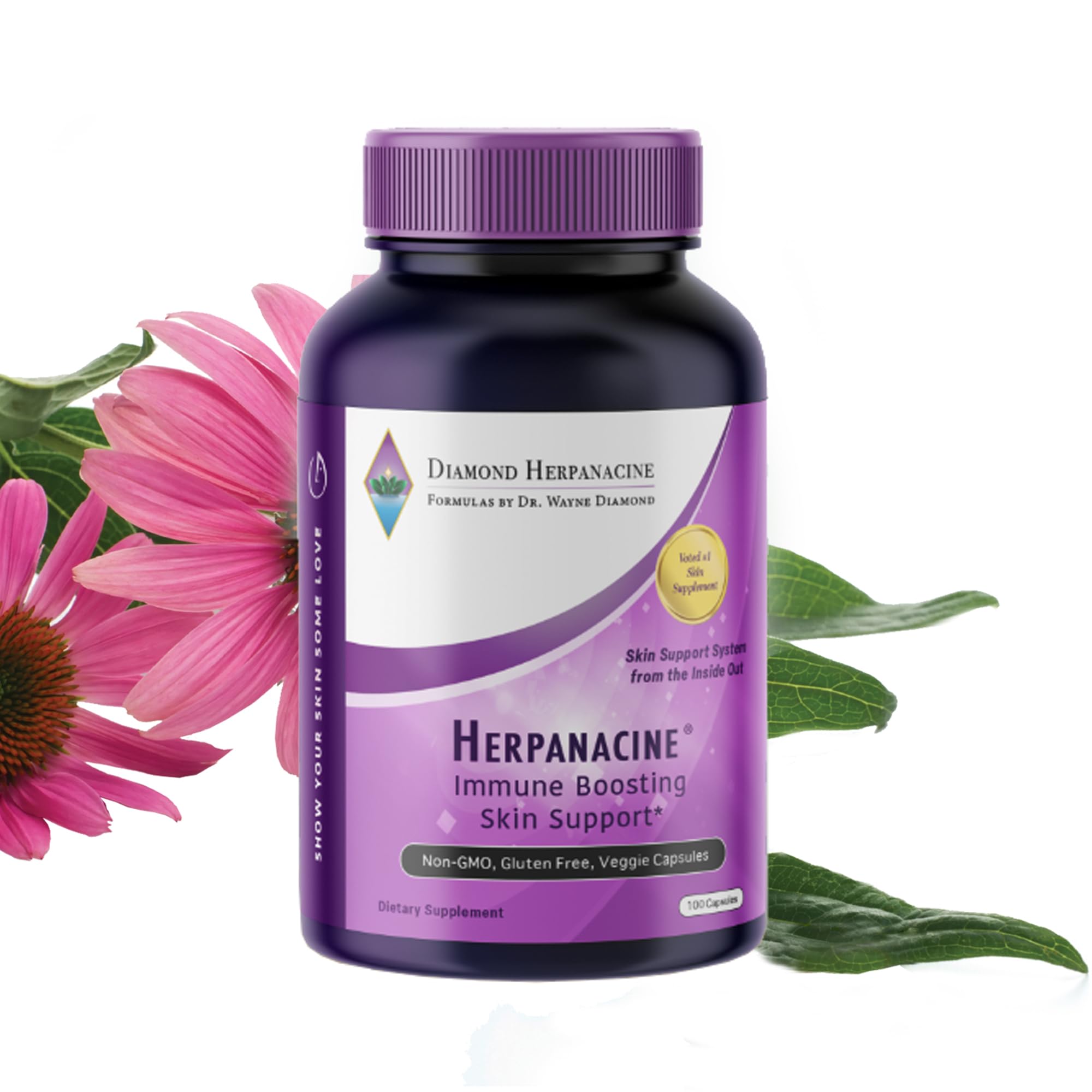 Herpanacine Diamond bottle front for natural skin and immune support.