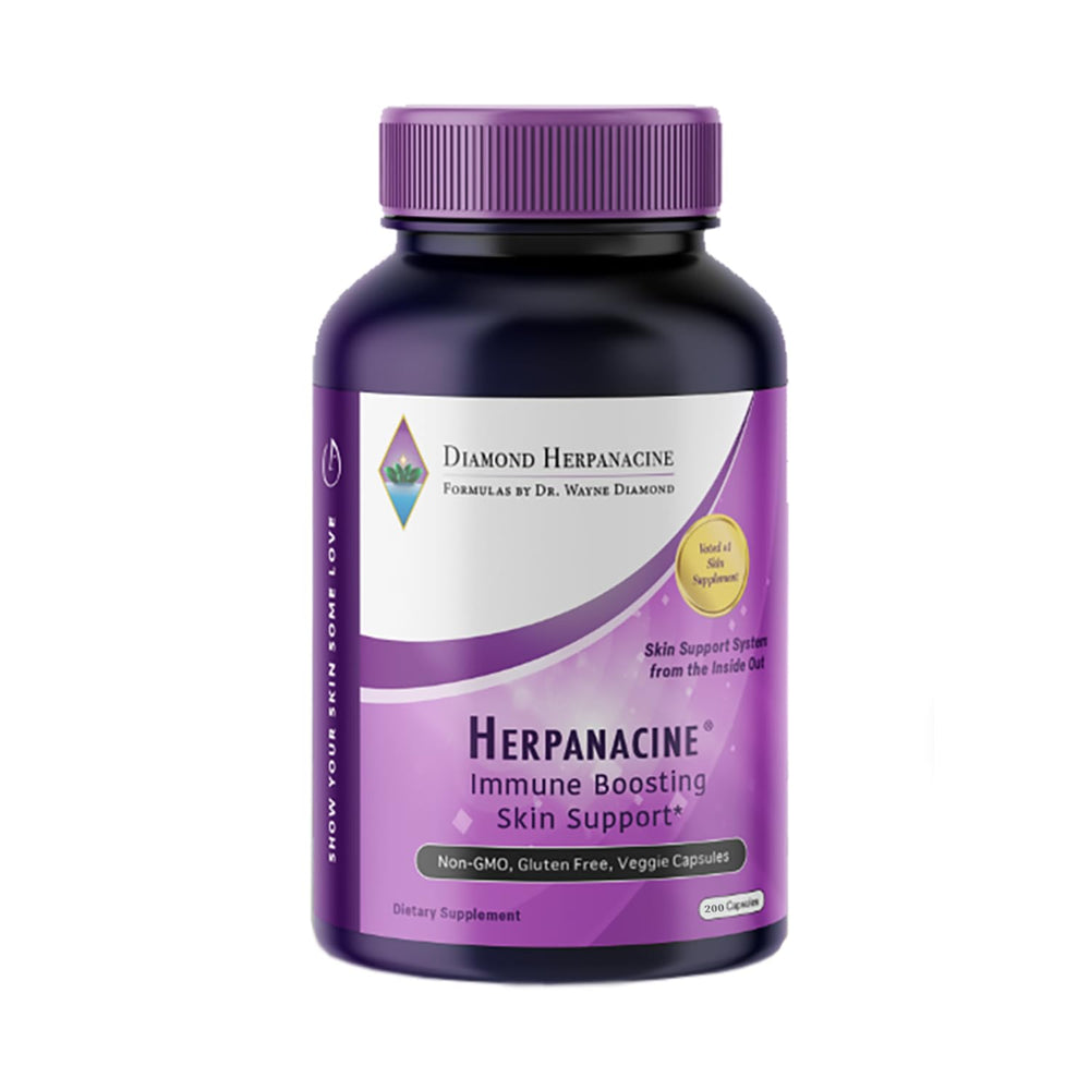 Herpanacine Diamond bottle top view with 200 capsules for skin support and immune wellness.