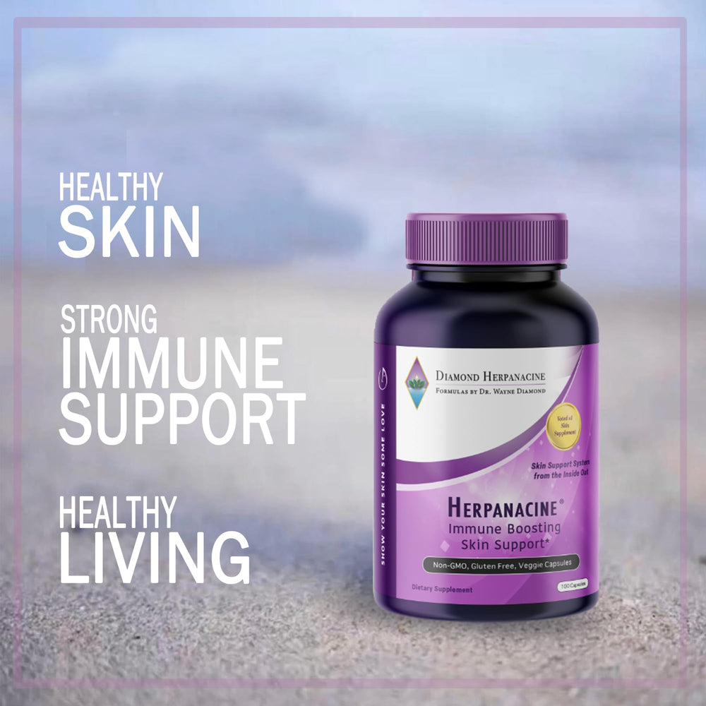 Herpanacine Diamond capsules with a glow effect, suggesting immune support.