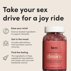 Hers Desire strawberry gummy close-up highlighting texture and flavor.