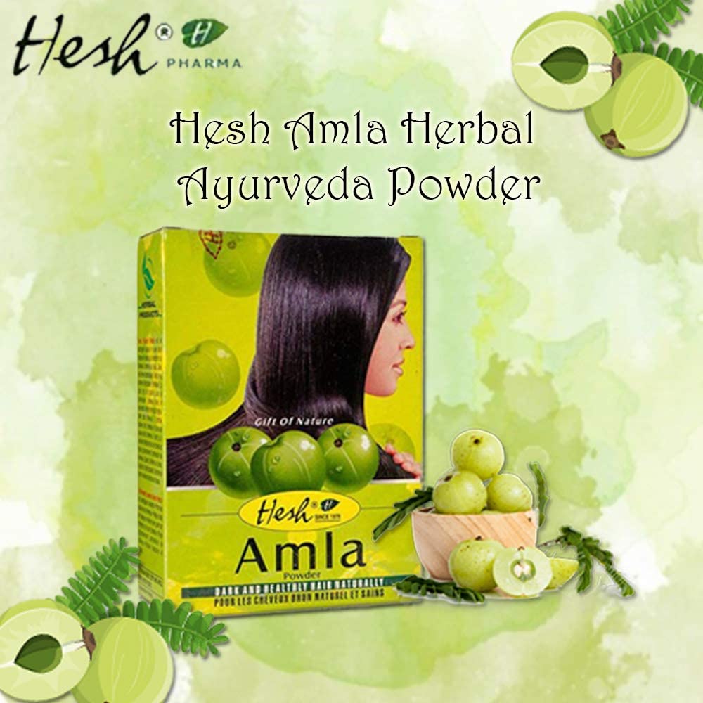 Hesh hair care combo pack image with Amla, Brahmi, Shikakai and Aritha